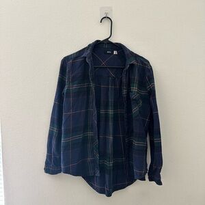 BDG Urban Outfitters Plaid Flannel Button-Up Shirt in Blue and Green